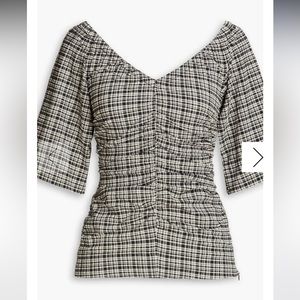 Ganni Ruched checked seersucker top from Holt Renfrew
